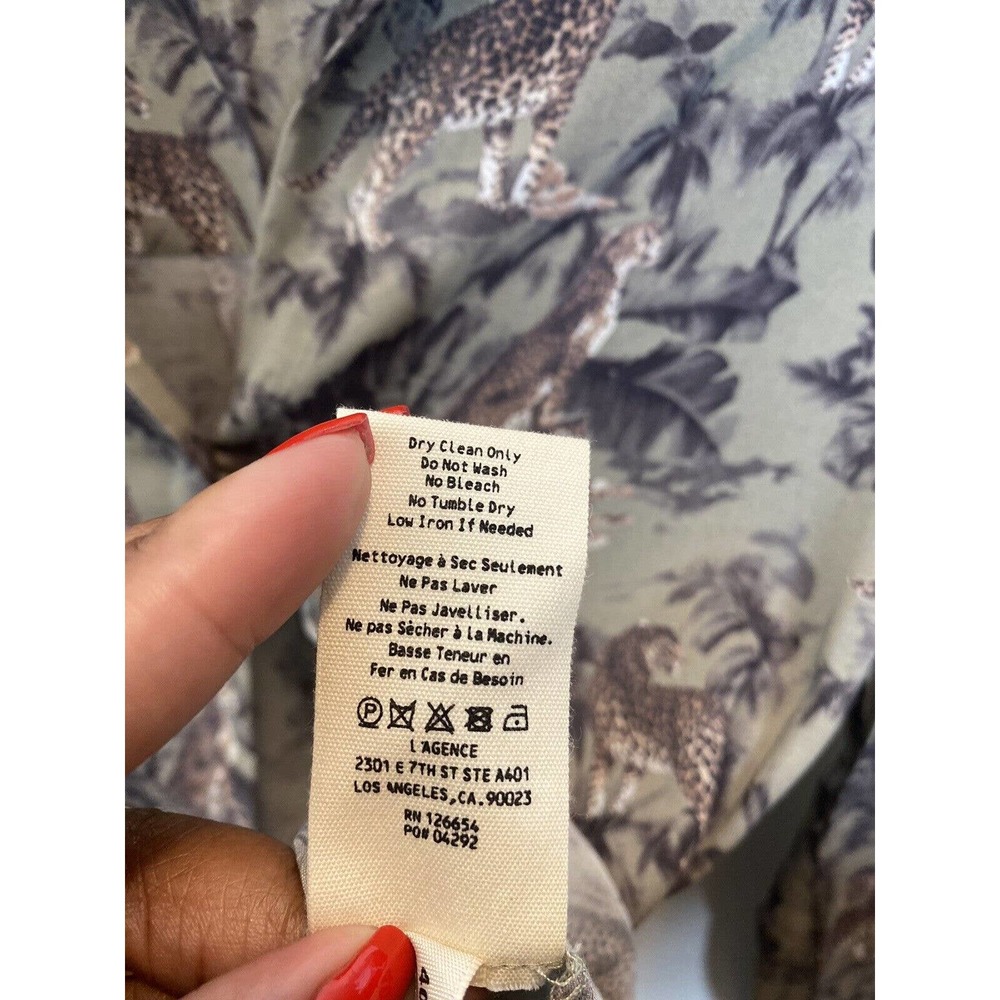 L'AGENCE Womens Top Size Small Olive Animal Print Viscose Blouse Button Up - Picture 8 of 9